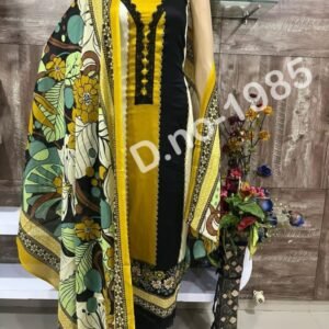 Pure Jaam Satin Embroidered Churidar Material – Black & Mustard Catalogue