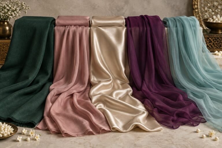 Comparison of cotton rayon satin georgette and chiffon churidar fabrics