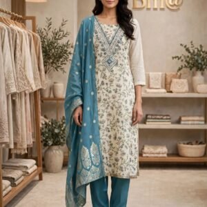 Limited Edition Printed Silk Churidar Material – Blue