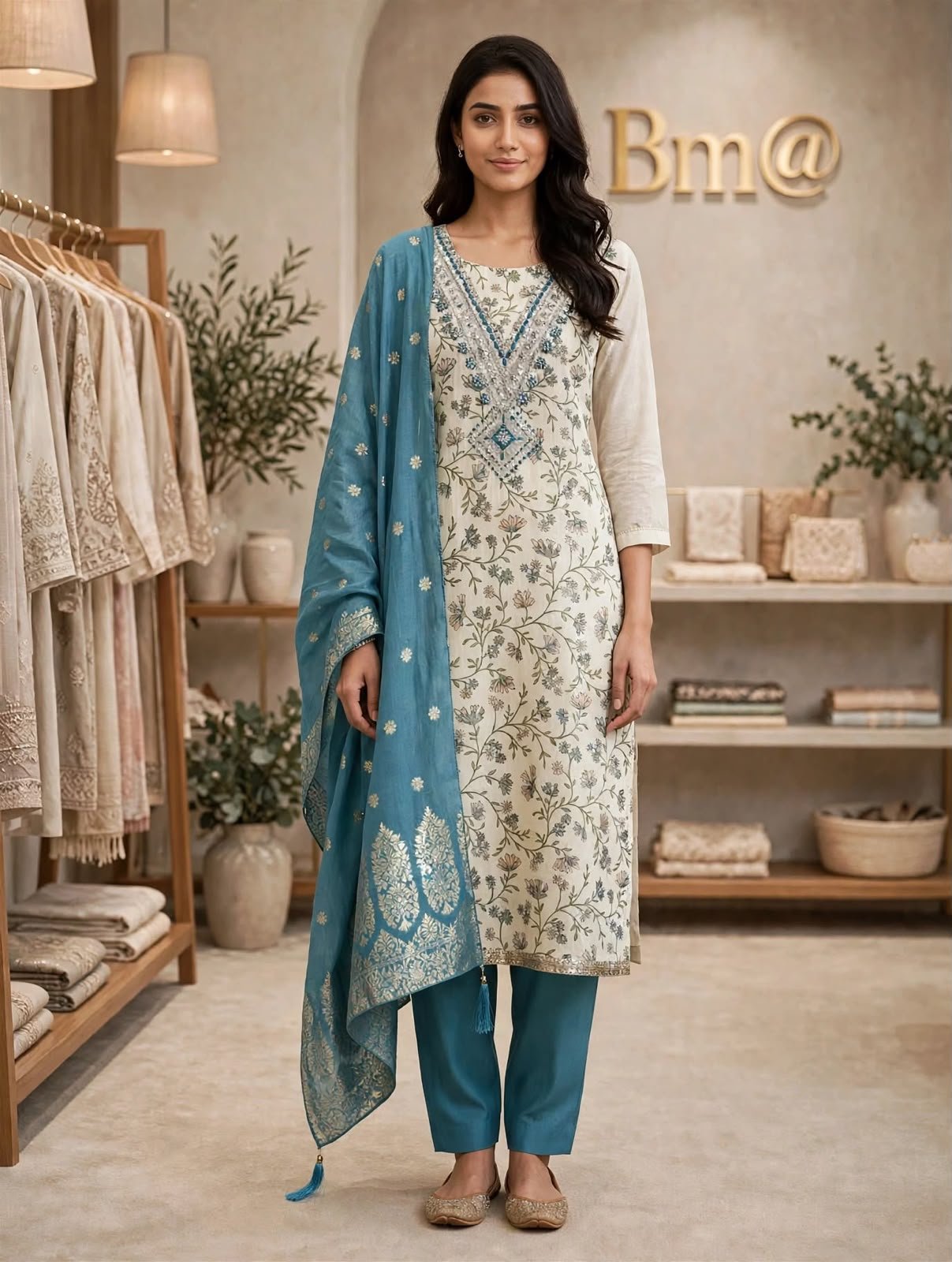Limited Edition Printed Silk Churidar Material – Blue