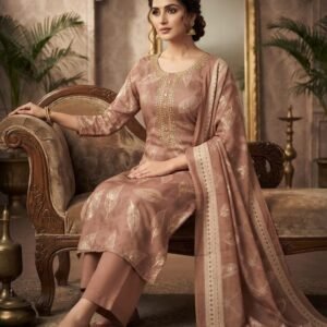 Pure Jaam Satin Embroidered Churidar Material – Blush Leaf
