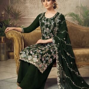 Soft Georgette Heavy Embroidered Churidar Material – Deep Green