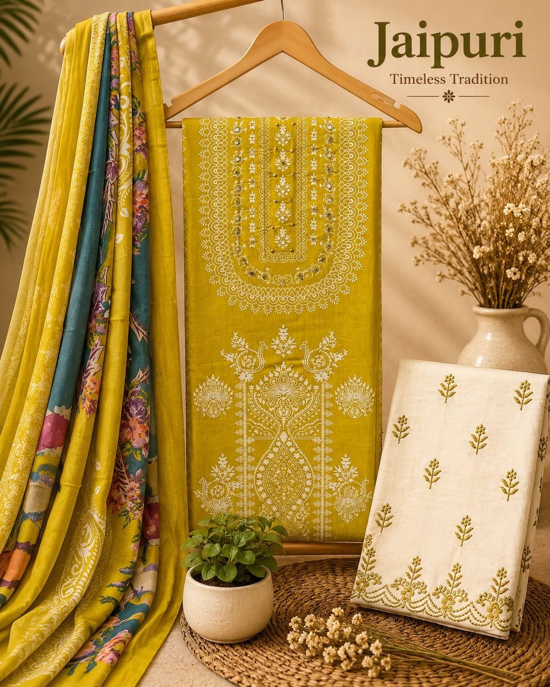 Pure Cotton Embroidered Churidar Material – Design 02