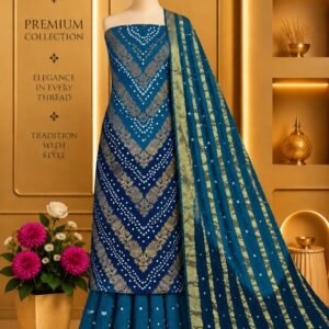 Satin Zari Hand Bandhani Churidar Material – Design 13 – Royal Blue