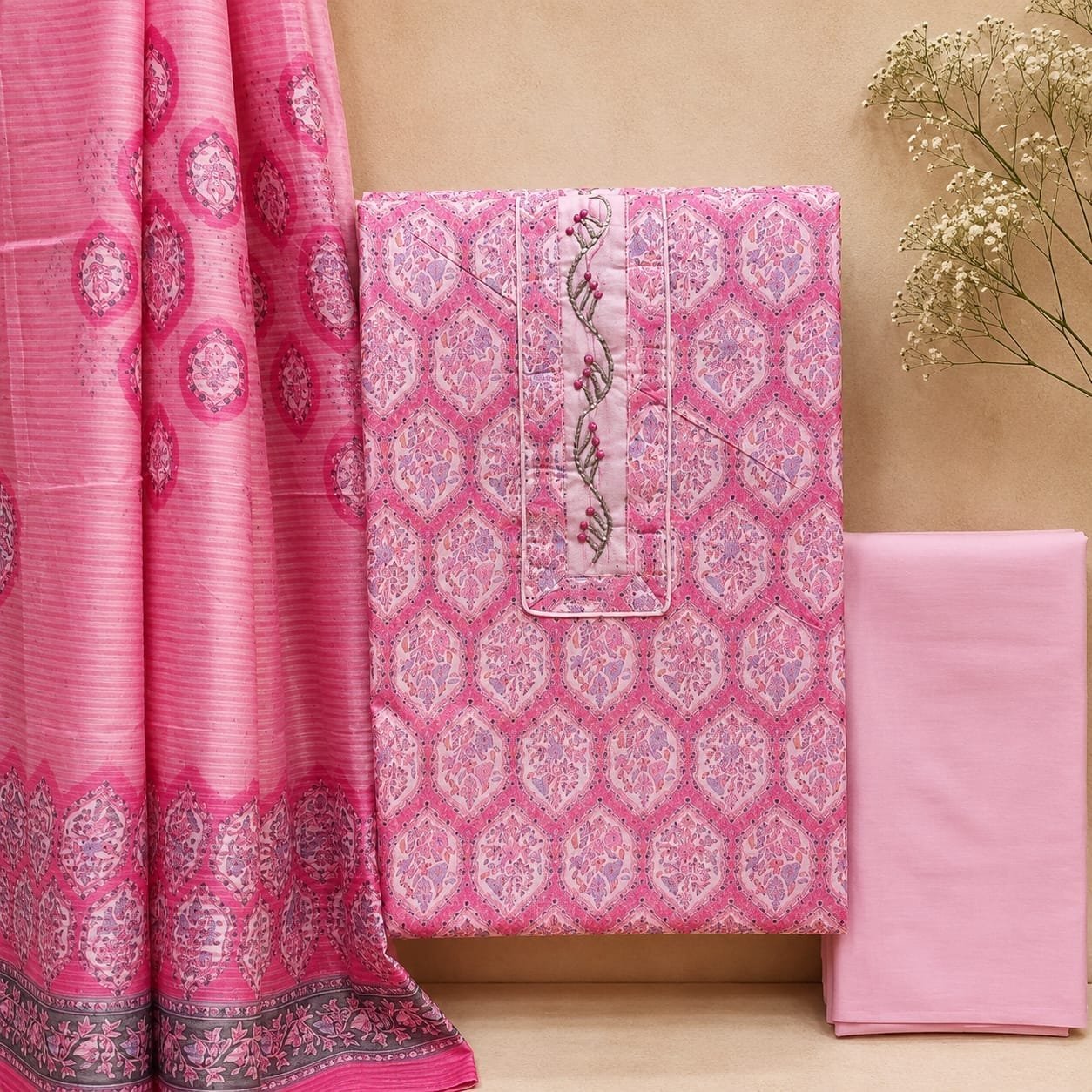 Pure Cotton Embroidered Churidar Material – Design 18