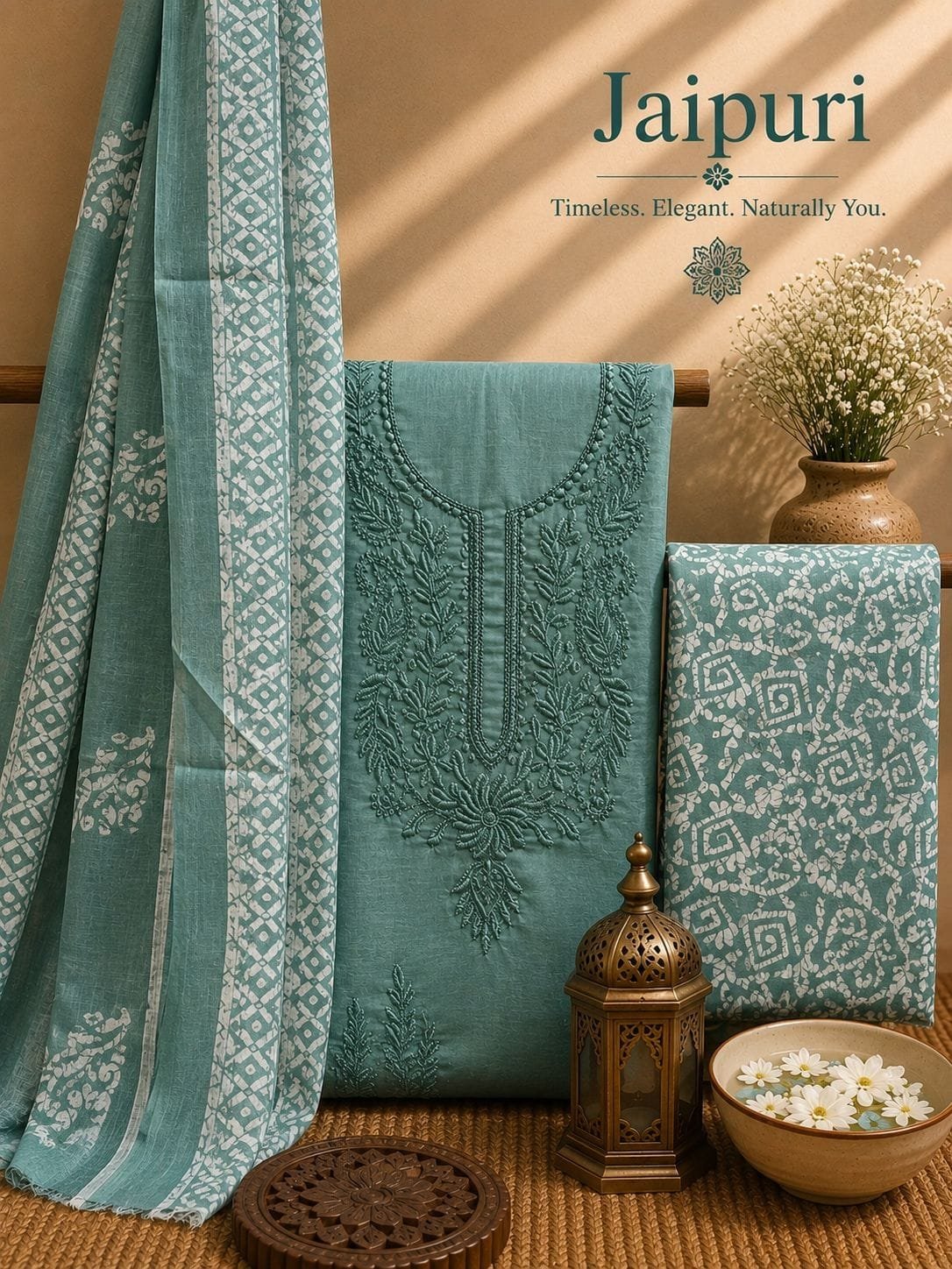 Pure Cotton Embroidered Churidar Material – Design 19