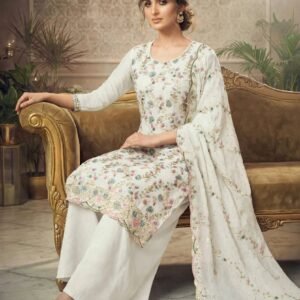Soft Georgette Heavy Embroidered Churidar Material – Ivory