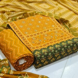 Cotton Ajrakh Patch Embroidered Churidar Material – Mustard