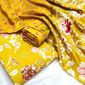 Original Rayon Jaipuri Print Churidar Material – Mustard & Pink Floral