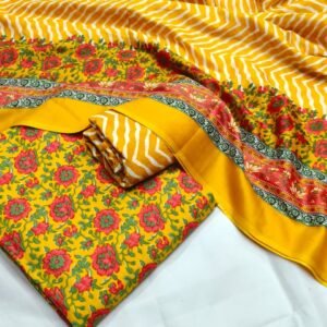 Original Rayon Jaipuri Print Churidar Material – Mustard & Red Floral