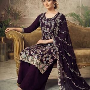 Soft Georgette Heavy Embroidered Churidar Material – Plum