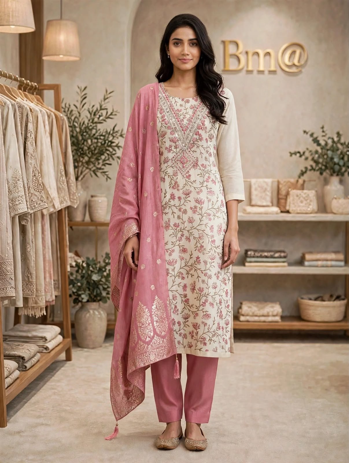 Limited Edition Printed Silk Churidar Material – Rose Pink
