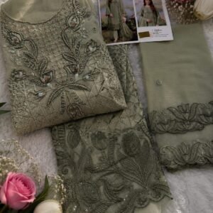 Chiffon Khatli Embroidered Churidar Material – Sage